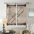 Farmhouse Wood Grain Bathroom Curtains 63 Inch Length, Window Curtains Tab Top, Vintage Country Barn Gate Brown Light Filtering Window Treatments Drapes 52"x63" 2 Panel