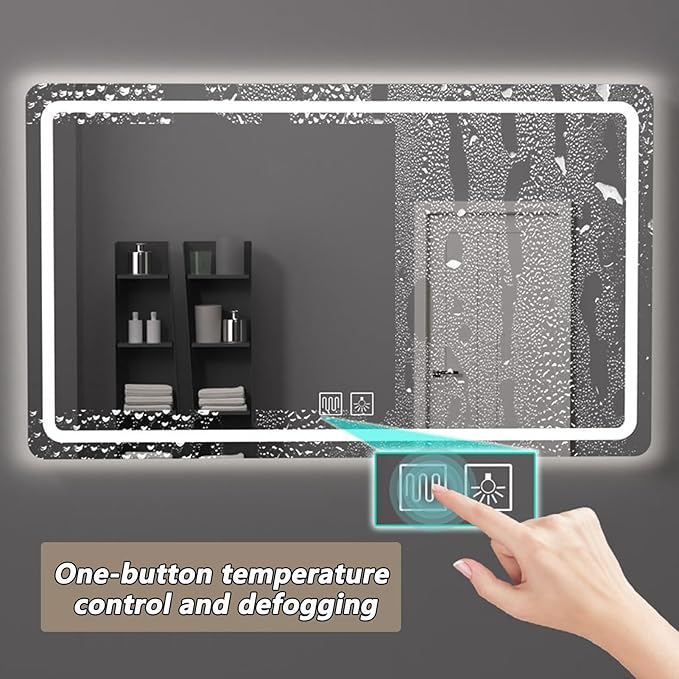 Bathroom Mirror with LED Lights, Lighted Bathroom Makeup Wall Mounted Mirror with Demister Pad, 3-Color Dimmable LED Light, for Wall Decor, Vanity, Living Room(A,80x130cm)