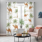 2 Panel Kitchen Cafe Curtains, Desert Camels Sunlight Filtering Nature Air Through, Home Decor Window Covering Tier Curtains for Bedroom Living Room 80W x 84L inch Tropical Date Palm Trees Animal