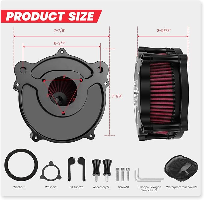 Twin Cam Air Filter, High Flow Air Filter Kit Compatibel with Harley Davidson Touring Street Glide/Road Glide/Softail/Trike/Dyna FBW 2008-2017 air intake Drift