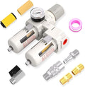 1/2" NPT Air Drying System, Double Air Filters with 150 PSI Gauge and Valve Shut Off Switch for Plasma Cutter and Paint Spray, Manual Drain