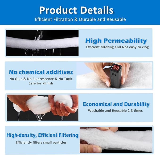 2" Thick Koi Pond Filter Pad, 12" x 36" Fish Pond Filters for Outdoor Ponds, Pond Filter Media, Pond Filter Material White Bulk Roll-Cut to Size-Fit for Aquarium Filter Floss