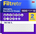 Filtrete 14x14x1 Air Filter, MERV 12, MPR 1500, Allergens, Bacteria & Viruses, 3-Month AC and Furnace Filters, Cleaner Air, Reliable Airflow, 2 HVAC Filters (Actual Size 13.81 x 13.81 x 0.78 in)