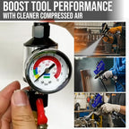 LE LEMATEC Spray Gun Regulator with Gauge & Water Separator - 1/4" NPT Inline Air Compressor Filter & Dryer - Precision Air Flow Control Valve for Paint Guns & Pneumatic Tools (150 PSI)