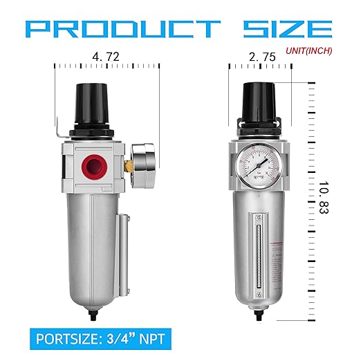NANPU Industrial Grade Heavy Duty Particulate Filter & Air Regulator, Metal Bowl, Suitable for Paint Spray (3/4" NPT, Auto Drain)