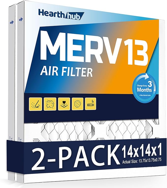 14×14×1 MERV 13 Furnace Air Filters - HVAC/Furnace AC Filter Replacement (Actual Size 13.75x13.75x0.75) - Pleated Dust Defense Air Conditioner Filters for Home Office (2 Pack)