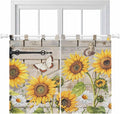 Farm Flowers Kitchen Curtains 45 Inch Length, Short Cafe Window Curtains Tab Top, Retro Sunflowers Barn Doors Butterfly Wood Board Light Filtering Window Treatments Tier Drapes 27.5"x45" 2 Panel