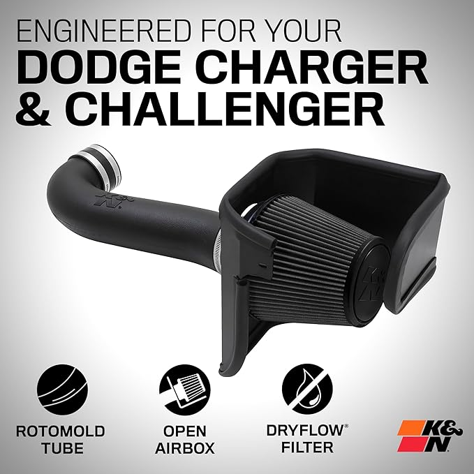K&N Cold Air Intake System: Dry-Flow Air Filter, Increase Performance & Acceleration: Compatible with 2005-2023 CHRYSLER/DODGE, 300C, Challenger, Charger, Magnum, 30-1542