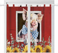 Pig Sunflowers Bedroom Curtains 72 Inch Length, Window Curtains Tab Top, Eucalyptus Leaves Floral Bees Red Barn Light Filtering Window Treatments Drapes 52"x72" 2 Panel