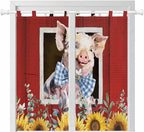Pig Sunflowers Living Room Curtains 84 Inch Length, Window Curtains Tab Top, Eucalyptus Leaves Floral Bees Red Barn Light Filtering Window Treatments Drapes 42"x84" 2 Panel