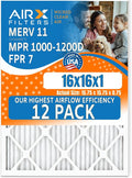16x16x1 Air Filter MERV 11 Rating, 12 Pack of Furnace Filters Comparable to MPR 1000, MPR 1200, FPR 7, High Efficiency 12 Pack of Furnace Filters Made in USA by AIRX FILTERS WICKED CLEAN AIR.
