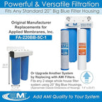 APPLIED MEMBRANES INC. Whole House Water Filter Replacement Filter Cartridge Set | 2 Stage 4.5” x 20” Sediment and Carbon Block Filters | Fits 20-inch Housings