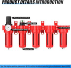 1/2" NPT Industrial Grade 5 Stage Aluminum Air Drying System, Coalescing Filter, Particulate Filter, Triple Desiccant Dryer and Air Regulator, Manual Drain For Plasma Cutter and Paint Spray