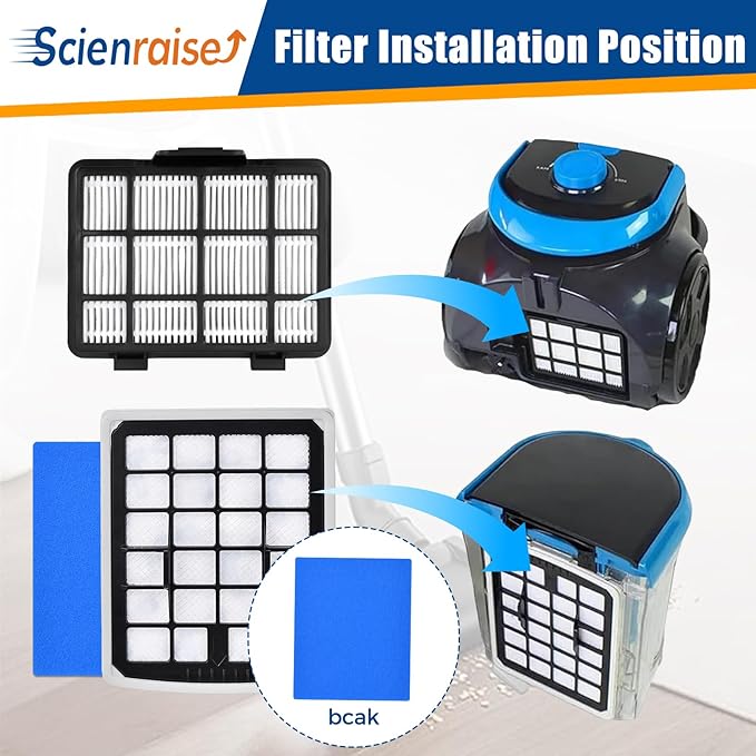 NEN180 Filter Replacement Compatible with Eureka NEN180 NEN186BL Bagless Canister Vacuum Cleaner Replacement Parts, 2 HEPA Filters & 2 Dust Cup Filters Element, 4 Pack