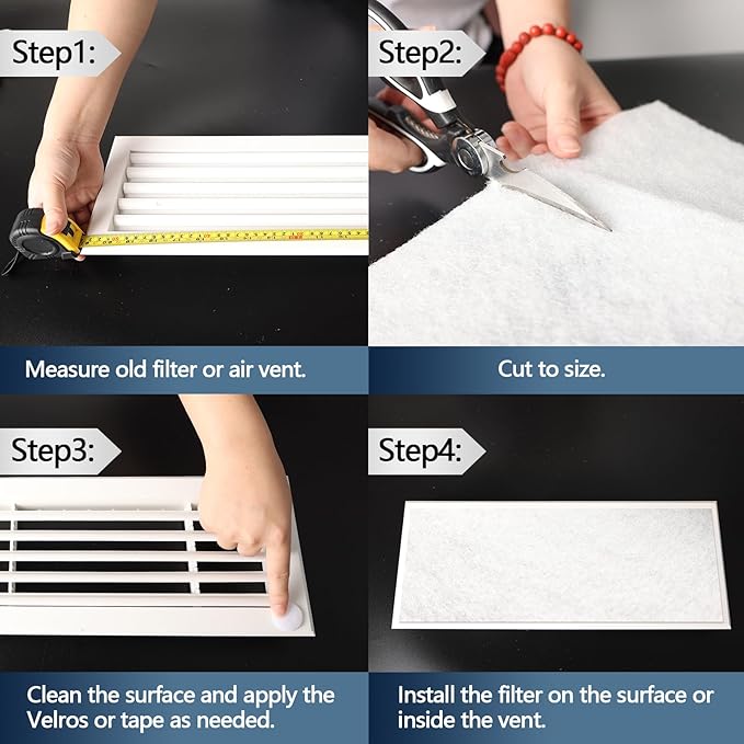 MERV 8 Air Vent Filters Kit 20x100 Inch|Cut to Fit (60+ Filters) Filter Material,High-Grade Electrostatic Filter Media with 48 Hooks for Home Floor, Ceiling, HVAC Furnace Vents & Grilles