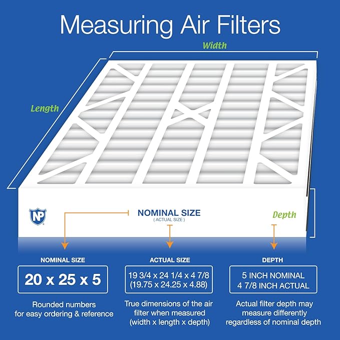 Nordic Pure 20x25x5 (Actual Size: 19 3/4 x 24 1/4 x 4 7/8) Air Bear Replacement 266649-102 MERV 15 Air Filters 4 Pack
