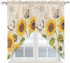 Yellow Sunflowers Swag Valances for Windows, Country Farm Butterfly Flower Light Beige Rod Pocket Kitchen Curtains Valance, Small Window Curtains Swag for Cafe Living Room, 2 Panels, 36x36 inch