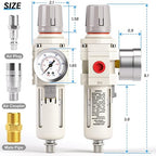 TAILONZ PNEUMATIC 3/8 Inch NPT Air Filter Pressure Regulator Combo Piggyback, Air Tool Compressor Filter with Gauge AW3000-03