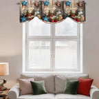 Country Flower Tie Up Valance for Window, Western Texas Star Butterfly Barn Door Adjustable Balloon Window Shade Valance Curtain for Kitchen Cafe Bathroom Window Treatment Panel 42''x12''