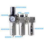 1/2 Inch NPT Industrial Grade Three Stage Air Drying System, Particulate Filter, Coalescing Filter, Desiccant Dryer and Air Regulator, 0-240 PSI, Semi-Auto Drain