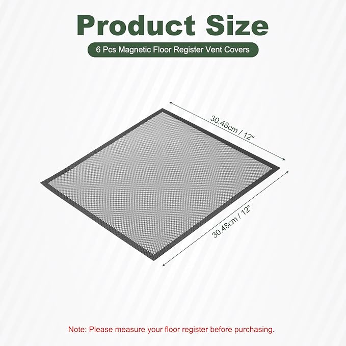YOKIVE 6 Pcs Magnetic Floor Vent Covers, Floor Register Cover PVC Mesh Air Vent Screen Filters, Great for Home Floor, Wall, Ceiling, Catch Debris Hair Dust (Black, 12-Inch x 12-Inch)