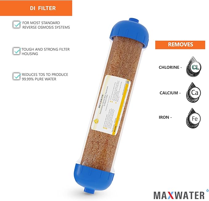 Max Water Mixed Bed Ion Exchange RODI Aquarium Filter Resin Replacement Cartridge, Compatible with 10" Reverse Osmosis Water Filtration System