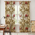 2 Panel Kitchen Cafe Curtains, Brown Desert Camels Sunlight Filtering Nature Air Through, Window Decor Tier Curtains for Living Room 104W x 90L inch Tropical Date Coconut Trees Cords Leaves