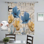 Blue Yellow Tulips Living Room Curtains 84 Inch Length, Window Curtains Tab Top, Retro Farmhouse Flower Barn Doors Wooden Light Filtering Window Treatments Drapes 52"x84" 2 Panel
