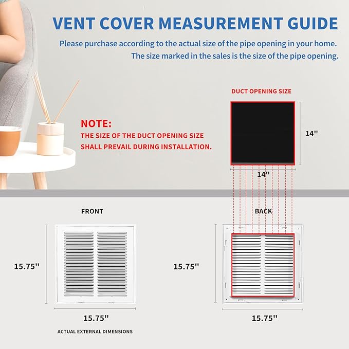 14x14 Return Air Grille [Duct Opening Size],Return Air Vent Cover for Wall Or Ceiling,Steel Return Air Filter Grilles Removable Face/Door for 1 Inch Filters (14"W x 14"H [Duct Opening])