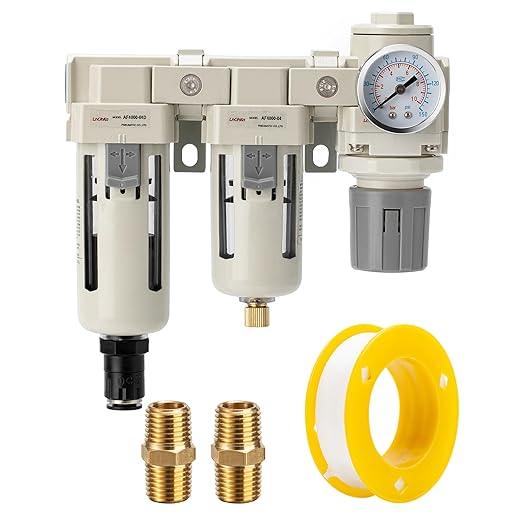 Air Filter Dryer 1/2 NPT Manual-Automatic Integrated-Double Air Filters,Air Pressure Regulator,Air Compressor Water Separator(0-150PSI)