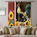 Chicken Sunflowers Living Room Curtains 96 Inch Length, Window Curtains Tab Top, Farmhouse Animals Red Barn Bees Light Filtering Window Treatments Drapes 52"x96" 2 Panel
