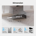 Under Cabinet Range Hood 30 Inch, 980CFM Fast Venting Ducted, Kitchen Hood With 3 Speed Gesture Sensing & Touch Control, Stainless Steel Stove Vent Hood With LED Light And 2 Baffle Filters