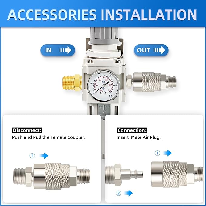 MEANLIN Air Compressor Moisture Filter, AW4000-06 Air Line Filter, 3/4" NPT Inlet with 150 PSI Gauge and Valve Shut Off Switch for Air Tools and Spray Paint Gun