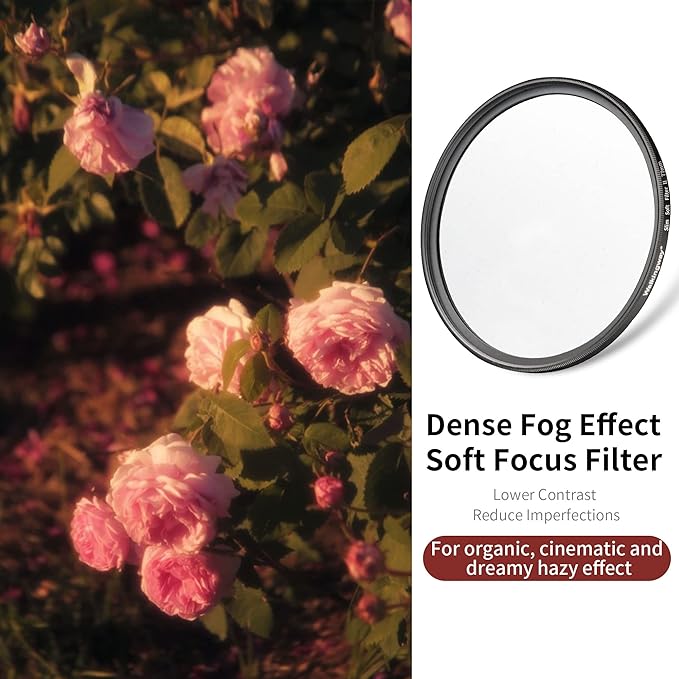 Walking Way 77MM White Mist Diffusion Filter - Soft Focus Circular Lens Filter - Dreamy Fog Effect Softening Camera Diffuser for Digital DSLR Camera(Medium-Soft 2, 77MM)