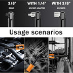 3/8" Cordless Electric Ratchet Wrench Set, 18V Power Ratchet Tool Kit With 2 Packs 2000mAh Battery And Charger, 45 FT-LBS Battery Powered Extended Wrench with LED Lights (18 V Extended Orange)