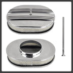12" Air Cleaner Kit Polished Aluminum Oval Half Finned Compatible with Classic Chevy Ford SBC 350
