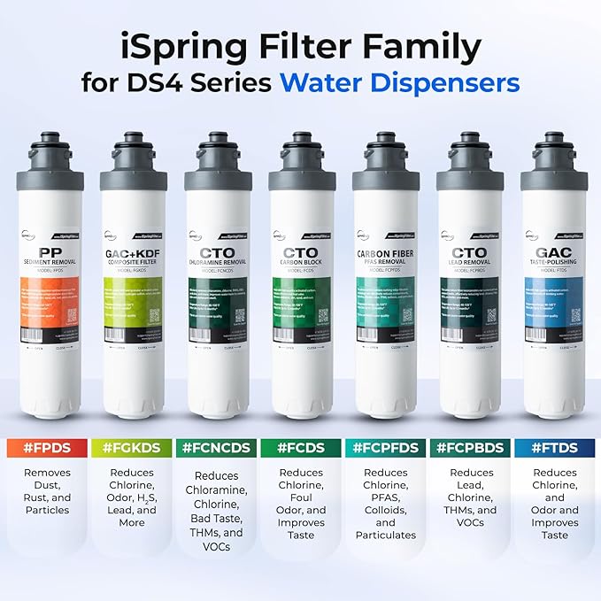 iSpring Bottleless Water Cooler Dispenser with 4-Stage Filtration, SGS-Tested 99% of PFAS, Lead, Chloramine Removal, Hot, Cold, Room Temp, Stainless Steel, Black, Model: DS4B-MAX
