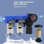 1/4" NPT Compressed air Dryer,Air Pressure Regulator Filter Combo,Air Compressor Filter Dryer,5 and 5 Micron Filter Cartridge,Semi-Auto Drain, Metal Bracket-Blue