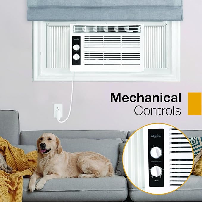 Whirlpool 5,000 BTU 115V Window Air Conditioner & Dehumidifier with Mechanical Controls, Window AC Unit for Apartment, Dorm Room, & Small Rooms up to 150 Square Feet in White