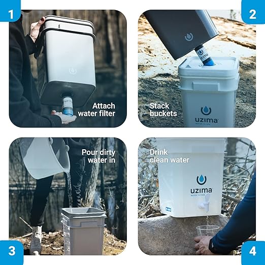 Uzima UZ-2 Camping Water Filter and Drinking Water Filter System, Portable Camping Essentials Purification Gear for Glamping, Hiking, and Hunting Essentials