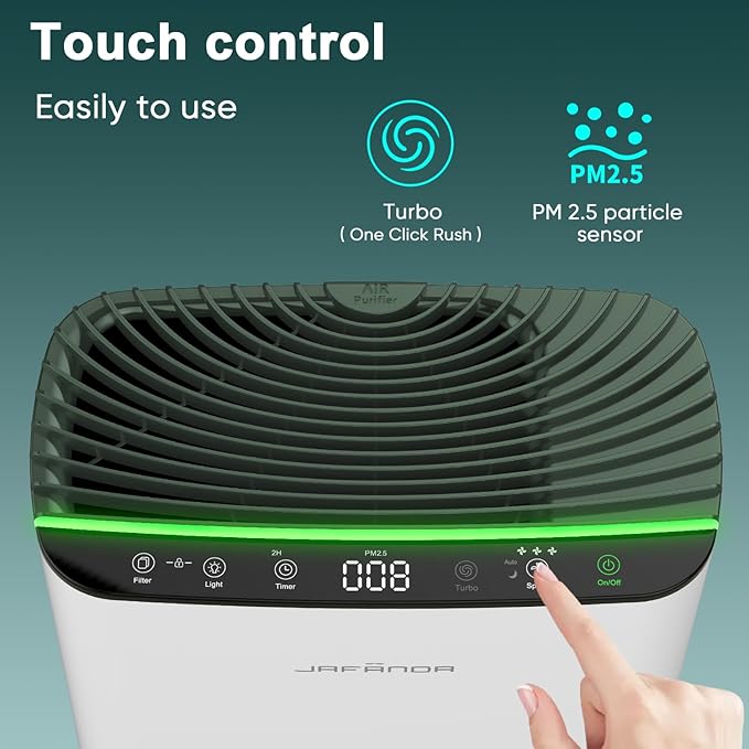 Jafända Air Purifier for Home Large Room Bedroom Up to 1226 Ft², True HEPA Filter with PM2.5 Display & 20dB Sleep Mode, Removes Pet Hair, Odor, Dust, Smoke, Pollen & Allergen