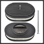 12" Air Cleaner Kit Black Aluminum Oval Full Finned Compatible with Classic Chevy Ford