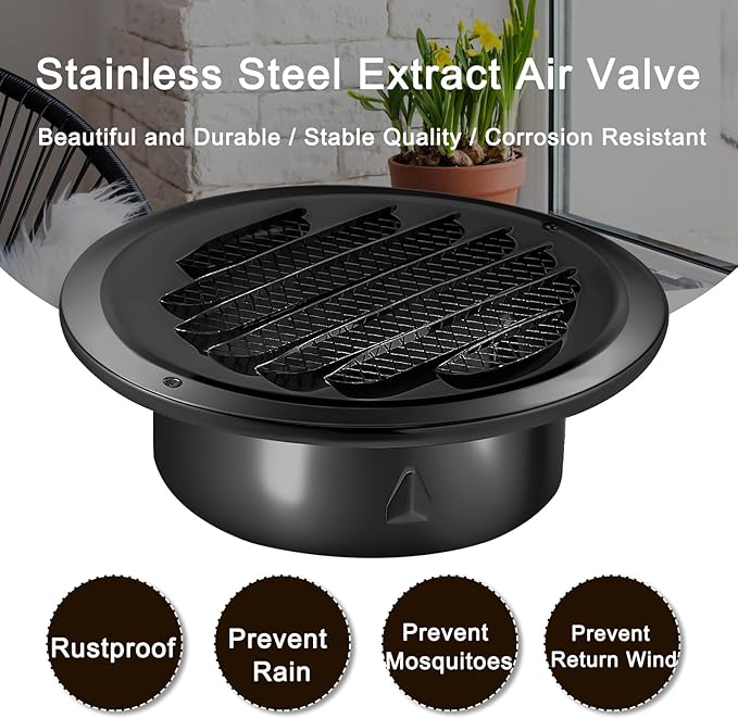 Zonon 12 Pcs Stainless Steel Soffit Vents 4 Inch Round Dryer Vent Cover with Mesh Screen for Home Outdoor Bathroom Wall Ceiling Outside Exterior Exhaust (Black)