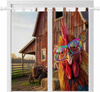 Farm Rooster Bathroom Curtains 63 Inch Length, Window Curtains Tab Top, Farmhouse Barn Funny Animals Butterfly Light Filtering Window Treatments Drapes 52"x63" 2 Panel