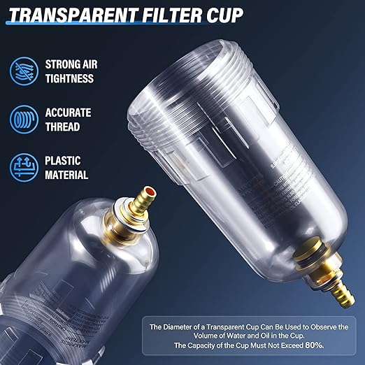 TAILONZ PNEUMATIC 1/4 Inch NPT Air Filter Pressure Regulator Combo Piggyback, 5 Micron Brass Element Air Tool Compressor Filter with Gauge AW2000-02