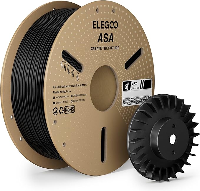 ELEGOO ASA Filament 1.75mm Black 1KG, UV & Weather Resistant 3D Printer Filament for Outdoor Functional Parts, High Impact Strength Engineering Grad 1kg Spool (2.2lbs) Fit for FDM Printers