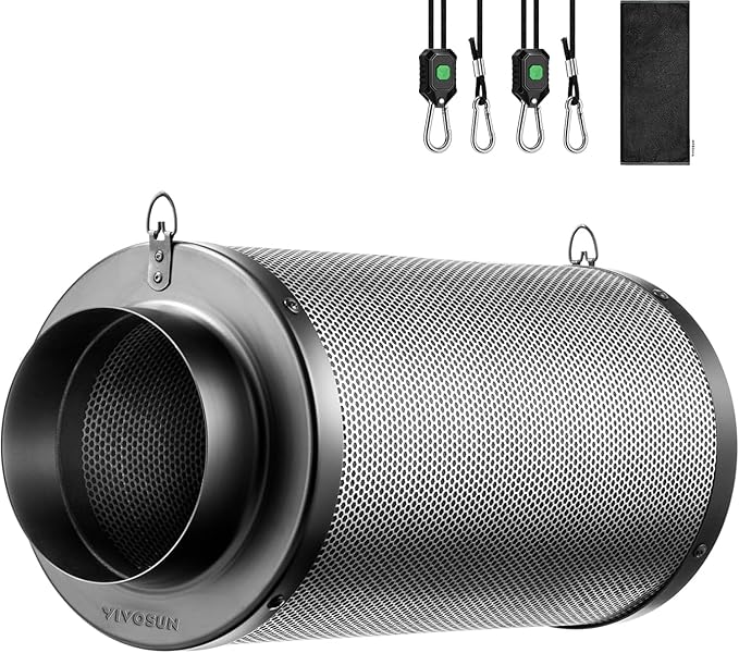 VIVOSUN 6 Inch Air Carbon Filter Smelliness Control with Australia Virgin Charcoal for Inline Fan, Grow Tent Smelliniss Scrubber, Pre-Filter Included, Reversible Flange 6"x 16", Black