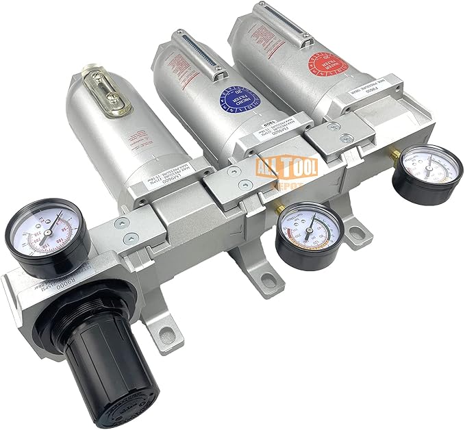 1" NPT SUPER DUTY Industrial Grade 4 Stages Filter Coalescing Desiccant Dryer Regulator System For Compressed Air Lines, Metal Bowls, Great For Paint Spray And Plasma Cutter (AUTO DRAIN)
