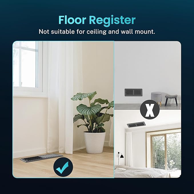 Floor Register 4 x 10 Inch, HG Power 3 Pack Heavy Duty Floor Vent Covers for Home with Screen Net, Adjust Metal Rust Proof Finish Air Vent for Kitchen, Heat, Office