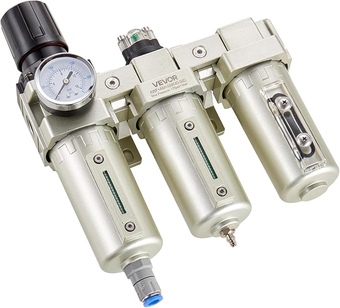 VEVOR Air Compressor Filter Regulator, 1/2" NPT 3-Stage 5μm & 0.3μm & 0.1μm Air Drying System with Micron Filters and Desiccant Dryer, Auto Drain Air Compressor Water Separator 175PSI Max Pressure